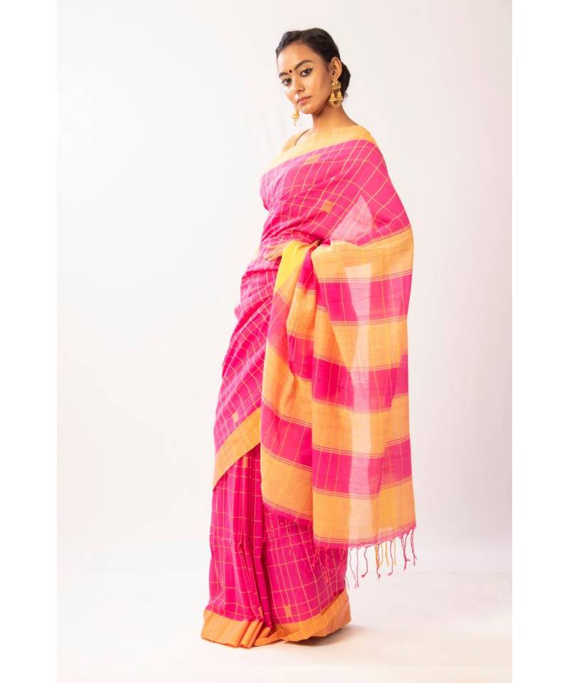PInk Bengal Cotton Jamdaani saree with blouse