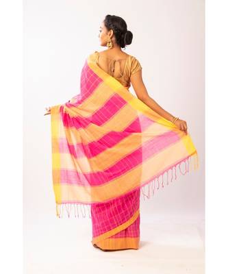 PInk Bengal Cotton Jamdaani saree with blouse 3