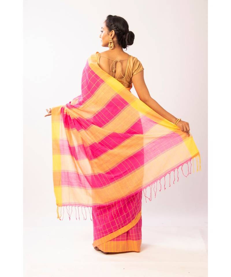 PInk Bengal Cotton Jamdaani saree with blouse