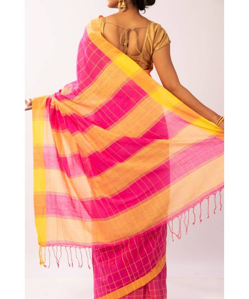 PInk Bengal Cotton Jamdaani saree with blouse