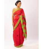 Red Bengal Cotton Jamdaani saree with blouse