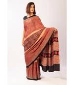 Brown Modal Ajrakh Printed saree with blouse
