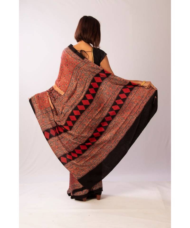 Brown Modal Ajrakh Printed saree with blouse