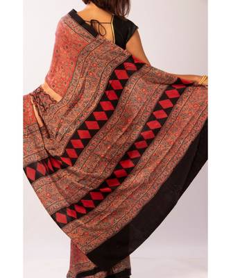 Brown Modal Ajrakh Printed saree with blouse 4