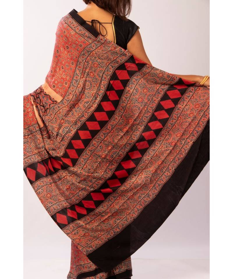 Brown Modal Ajrakh Printed saree with blouse