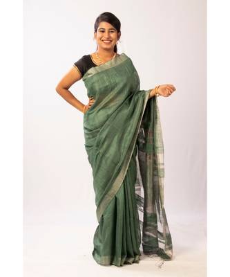 Green Bengal Matka Zari Handloom saree with blouse 1