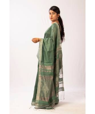Green Bengal Matka Zari Handloom saree with blouse 2
