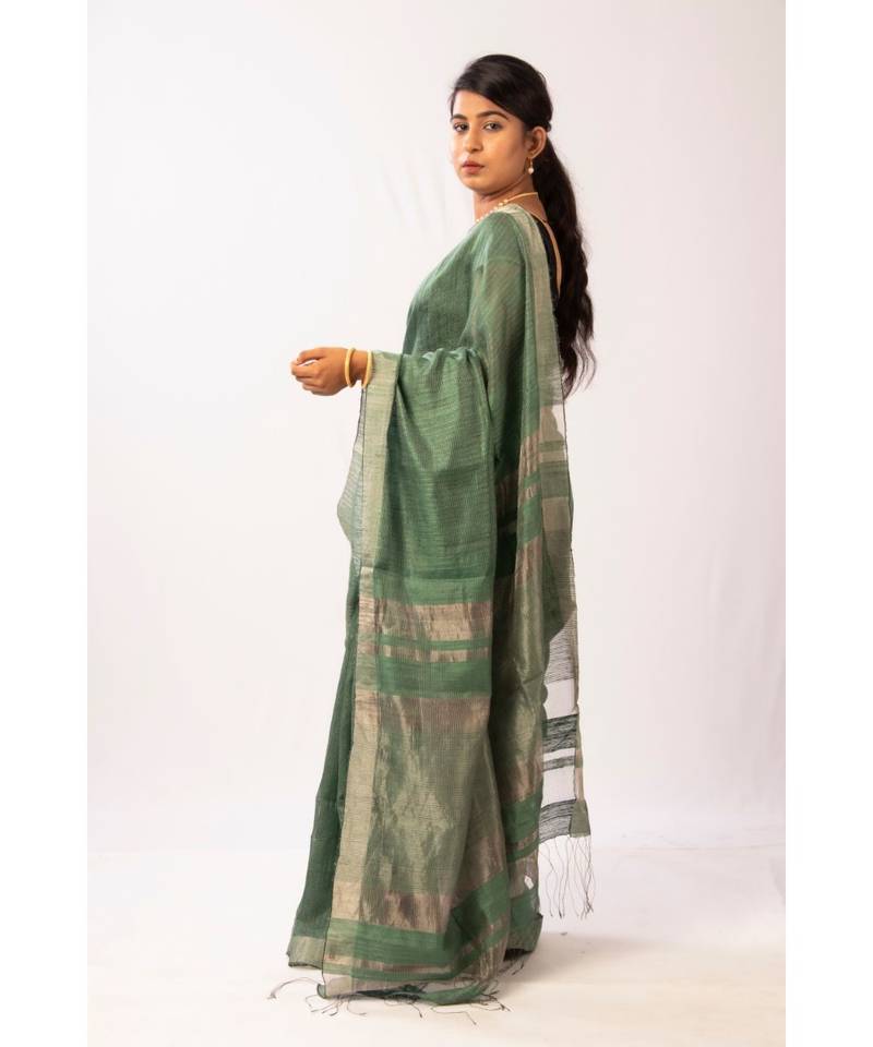 Green Bengal Matka Zari Handloom saree with blouse