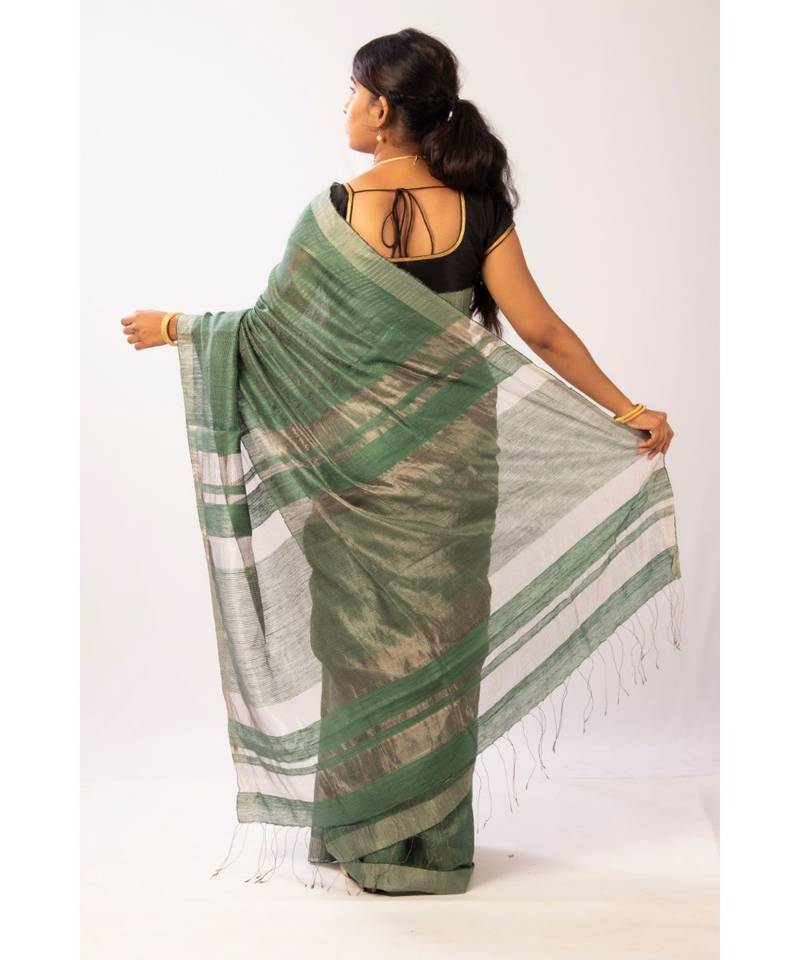 Green Bengal Matka Zari Handloom saree with blouse