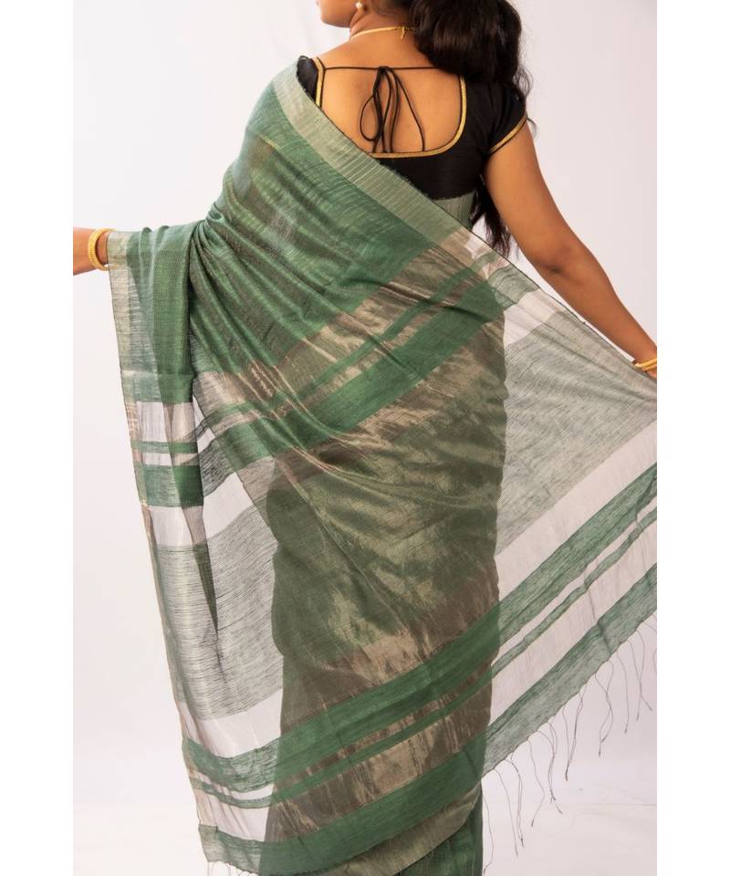 Green Bengal Matka Zari Handloom saree with blouse