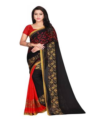 Red Printed Faux Georgette Saree With Blouse 1