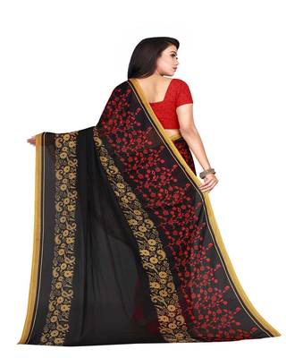 Red Printed Faux Georgette Saree With Blouse 2