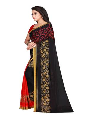 Red Printed Faux Georgette Saree With Blouse 3
