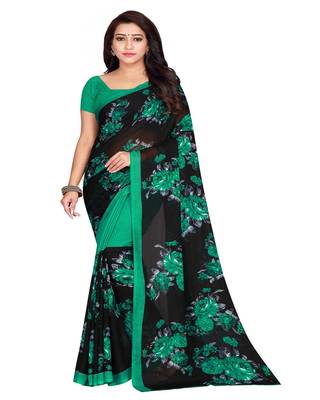 Green Printed Faux Georgette Saree With Blouse 1
