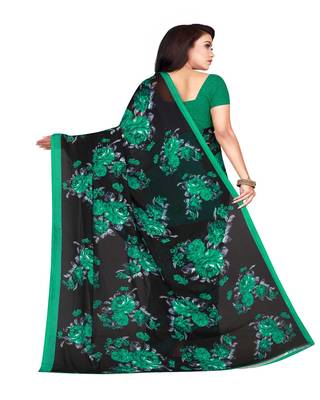 Green Printed Faux Georgette Saree With Blouse 2