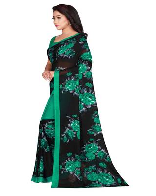 Green Printed Faux Georgette Saree With Blouse 3