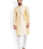 White Mens Jacquard Silk Kurta Pyjama
