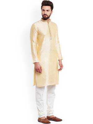 White Mens Jacquard Silk Kurta Pyjama 2