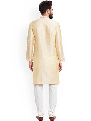 White Mens Jacquard Silk Kurta Pyjama 3