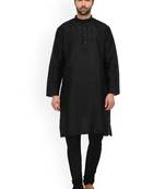 Black Mens Solid Silk Kurta Pyjama