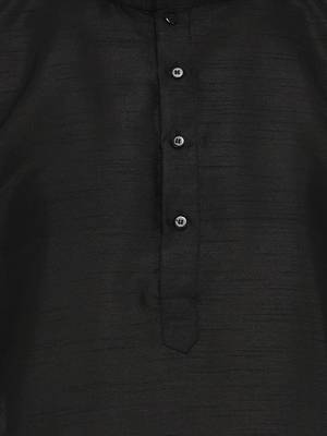 Black Mens Solid Silk Kurta Pyjama 2