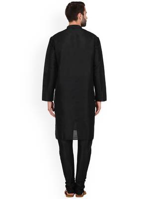Black Mens Solid Silk Kurta Pyjama 4