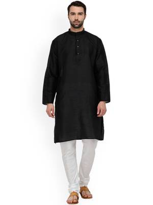 Black Mens Solid Silk Kurta Pyjama 1