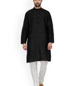 Black Mens Solid Silk Kurta Pyjama