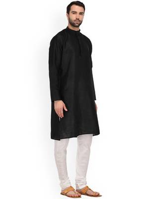 Black Mens Solid Silk Kurta Pyjama 3