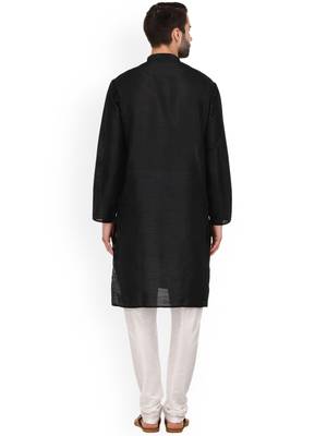 Black Mens Solid Silk Kurta Pyjama 4