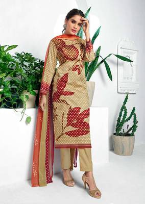 Beige printed cotton silk salwar 1