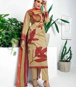 Beige printed cotton silk salwar