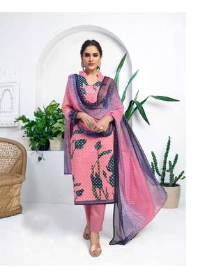Pink printed cotton silk salwar 1
