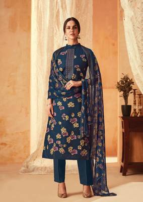 Blue printed cambric salwar 1