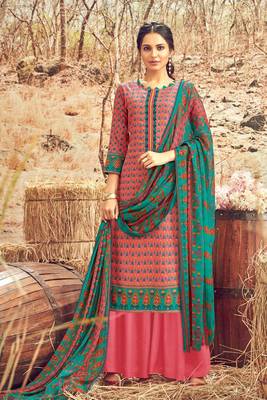 Pink printed cotton silk salwar 1