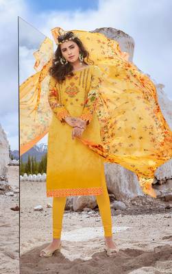 Yellow embroidered cotton silk salwar 1