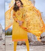 Yellow embroidered cotton silk salwar