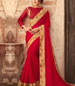 Red plain georgette saree with blouse