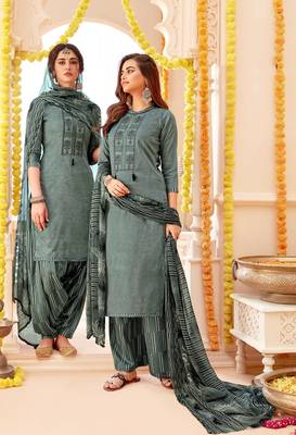 Grey printed cotton silk salwar 2