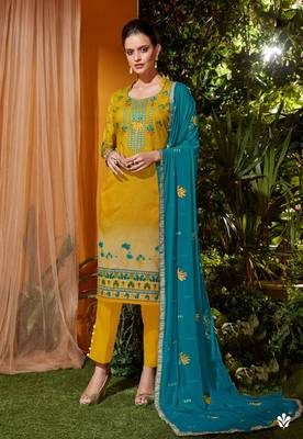 Yellow embroidered cambric salwar 1