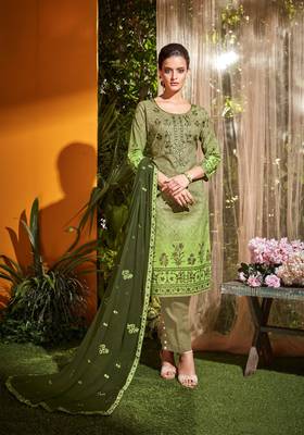 Olive embroidered cambric salwar 1