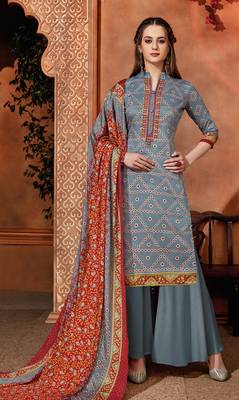 Grey printed cotton silk salwar 1