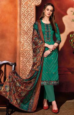 Green printed cotton silk salwar 1