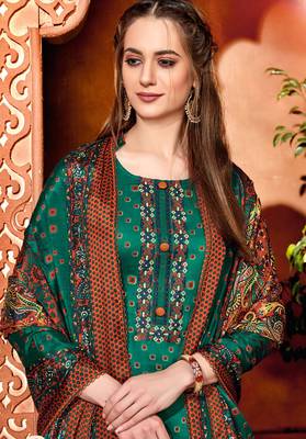 Green printed cotton silk salwar 2