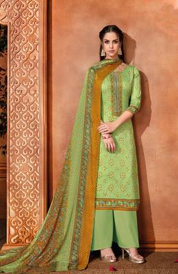 Green printed cotton silk salwar 1
