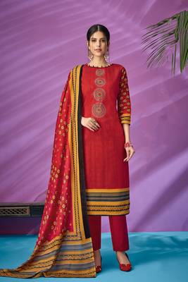Red printed cambric salwar 1
