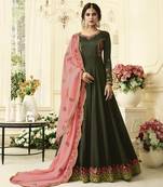 Mehendi Embroidered Silk blend semi stitched Salwar With Dupatta