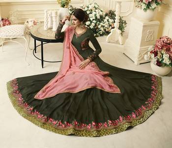 Mehendi Embroidered Silk blend semi stitched Salwar With Dupatta 2