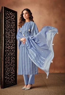 Blue printed cambric salwar 1