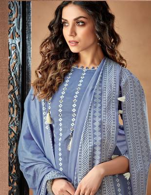 Blue printed cambric salwar 2